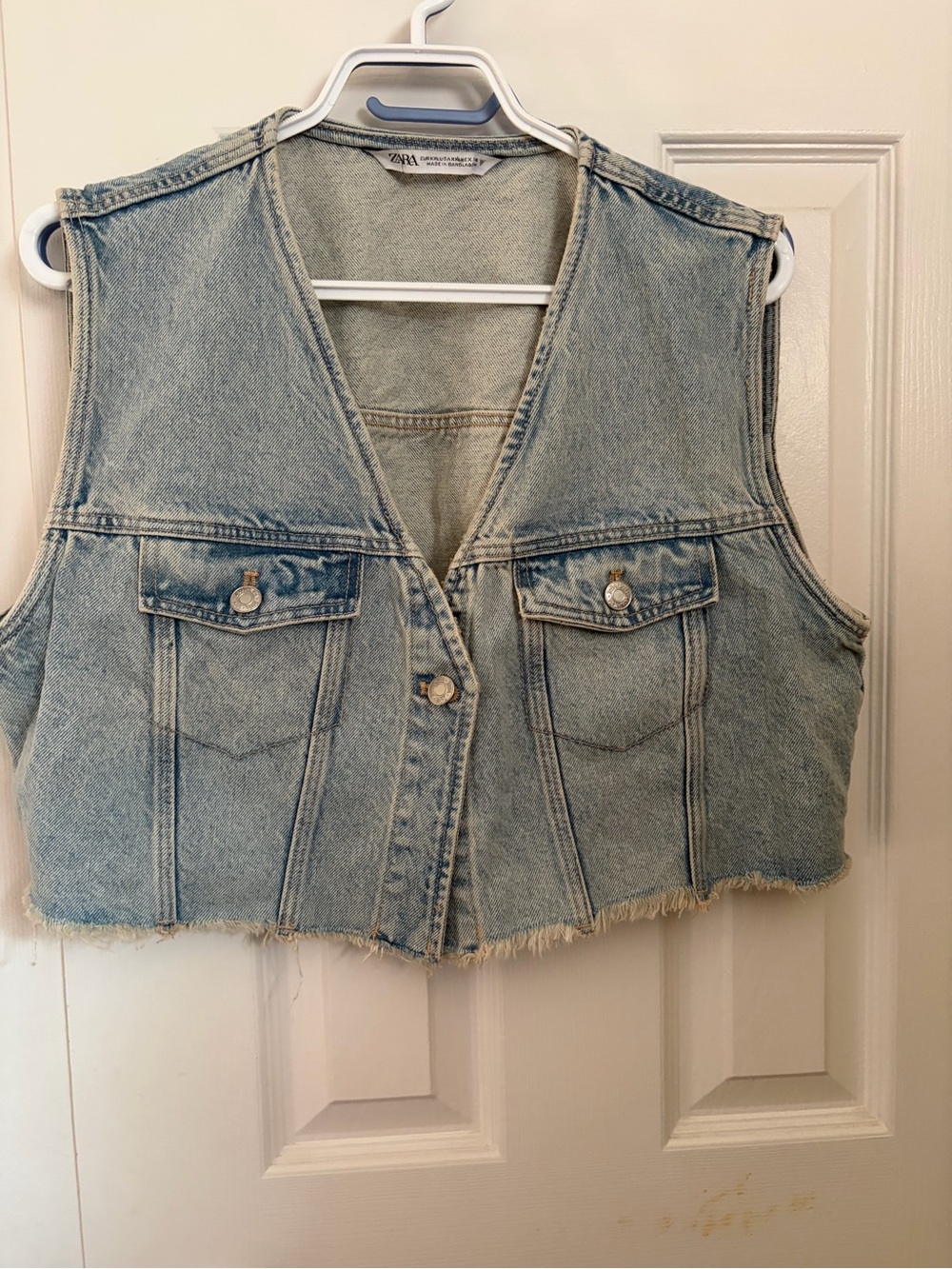 Zara Light Blue Cropped Denim Vest